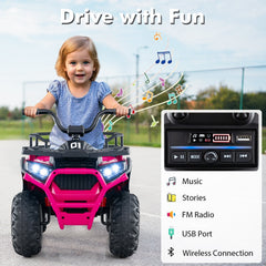 24V Kids Ride On ATV Quad with Music, Stories, FM Radio, USB and Rear Rack, 66 lb, Pink