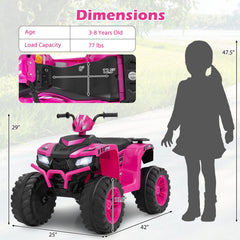 24V Kids Ride On ATV Quad with Soft Start, Ergonomic Seat, Anti Slip Handles and Wide Footrests, 77 lb, Pink