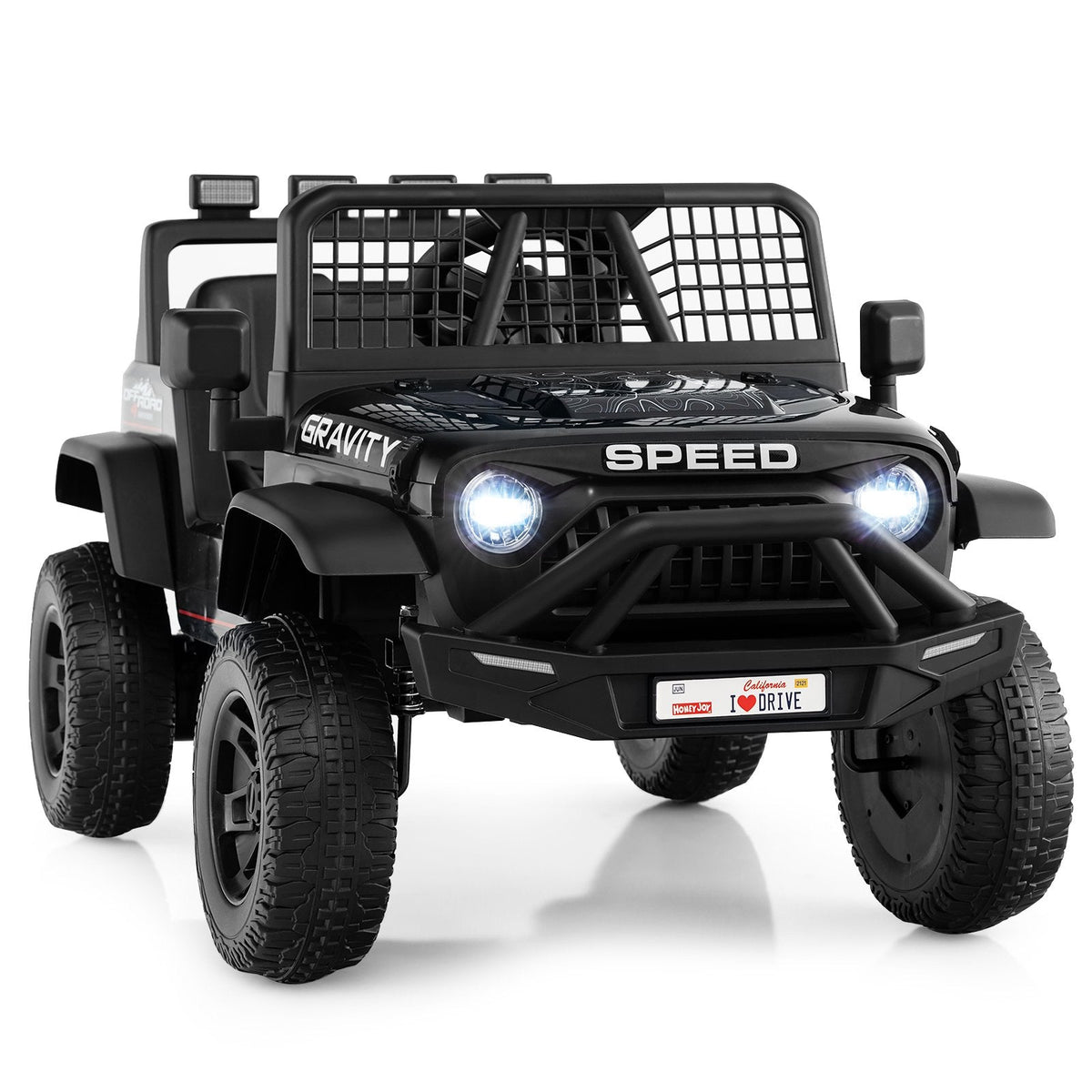 24V Kids Ride On Truck with Parent Remote, 3 Speeds, Emergency Brake, Front Springs and 6 Songs, 66 lb, Black