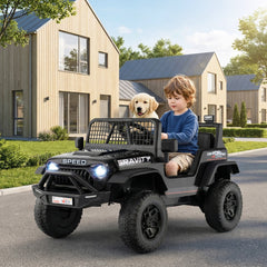 24V Kids Ride On Truck with Parent Remote, 3 Speeds, Emergency Brake, Front Springs and 6 Songs, 66 lb, Black