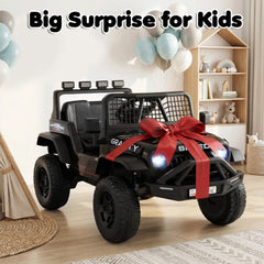 24V Kids Ride On Truck with Parent Remote, 3 Speeds, Emergency Brake, Front Springs and 6 Songs, 66 lb, Black
