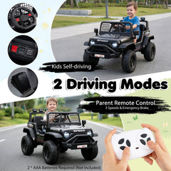 24V Kids Ride On Truck with Parent Remote, 3 Speeds, Emergency Brake, Front Springs and 6 Songs, 66 lb, Black