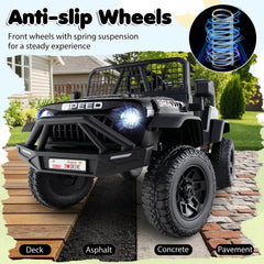 24V Kids Ride On Truck with Parent Remote, 3 Speeds, Emergency Brake, Front Springs and 6 Songs, 66 lb, Black
