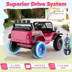24V Kids Ride On Truck with 6 Songs, 4 Stories, FM Radio, USB and Parent Remote, 66 lb, Pink
