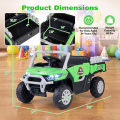24V Kids Ride On Off Road Utility Truck with Tipping Load Bed, Parent Remote and Rear Shocks, 66 lb, Green