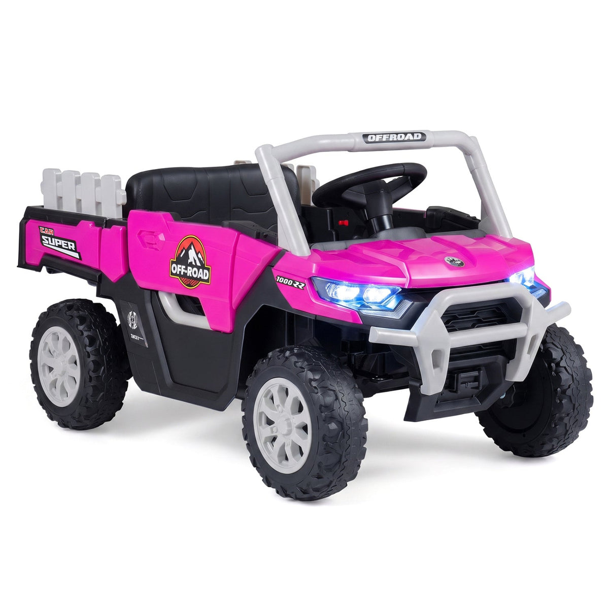24V Kids Ride On Off Road Utility Truck with Parent Remote, Brake, Rear Shocks and Load Bed, 66 lb, Pink