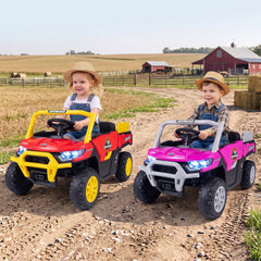 24V Kids Ride On Off Road Utility Truck with Parent Remote, Brake, Rear Shocks and Load Bed, 66 lb, Pink