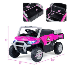 24V Kids Ride On Off Road Utility Truck with Parent Remote, Brake, Rear Shocks and Load Bed, 66 lb, Pink