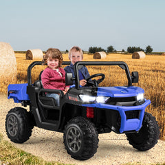 24V 2 Seater Kids Ride On Dump Truck with 11 Button Media Centre, USB, AUX and Battery Display, 110 lb, Navy