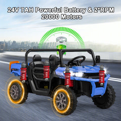 24V 2 Seater Kids Ride On Dump Truck with 11 Button Media Centre, USB, AUX and Battery Display, 110 lb, Navy