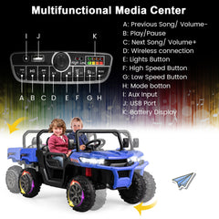 24V 2 Seater Kids Ride On Dump Truck with 11 Button Media Centre, USB, AUX and Battery Display, 110 lb, Navy