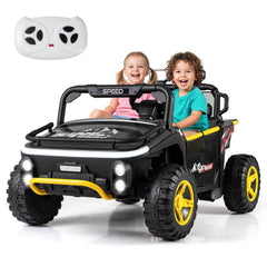 24V 2 Seater Kids Ride On Truck with Dual 65W Motors, 88 lb Seat Capacity and 3 Speed Parent Remote, Black