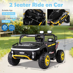 24V 2 Seater Kids Ride On Truck with Dual 65W Motors, 88 lb Seat Capacity and 3 Speed Parent Remote, Black