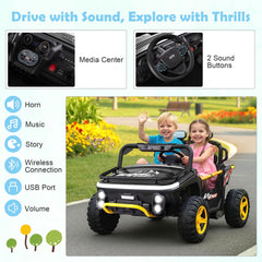 24V 2 Seater Kids Ride On Truck with Dual 65W Motors, 88 lb Seat Capacity and 3 Speed Parent Remote, Black