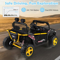 24V 2 Seater Kids Ride On Truck with Dual 65W Motors, 88 lb Seat Capacity and 3 Speed Parent Remote, Black