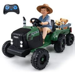 24V Kids Ride On Tractor with Detachable Trailer, Dual 50W Motors, 24V 9Ah Battery and 3 Speed Remote, Dark Green