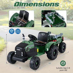 24V Kids Ride On Tractor with Detachable Trailer, Dual 50W Motors, 24V 9Ah Battery and 3 Speed Remote, Dark Green