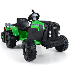 24V Kids Ride On Tractor with 2 in 1 Trailer Design, Six Anti Slip Wheels, Soft Start and Radio, Green