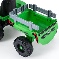 24V Kids Ride On Tractor with 2 in 1 Trailer Design, Six Anti Slip Wheels, Soft Start and Radio, Green