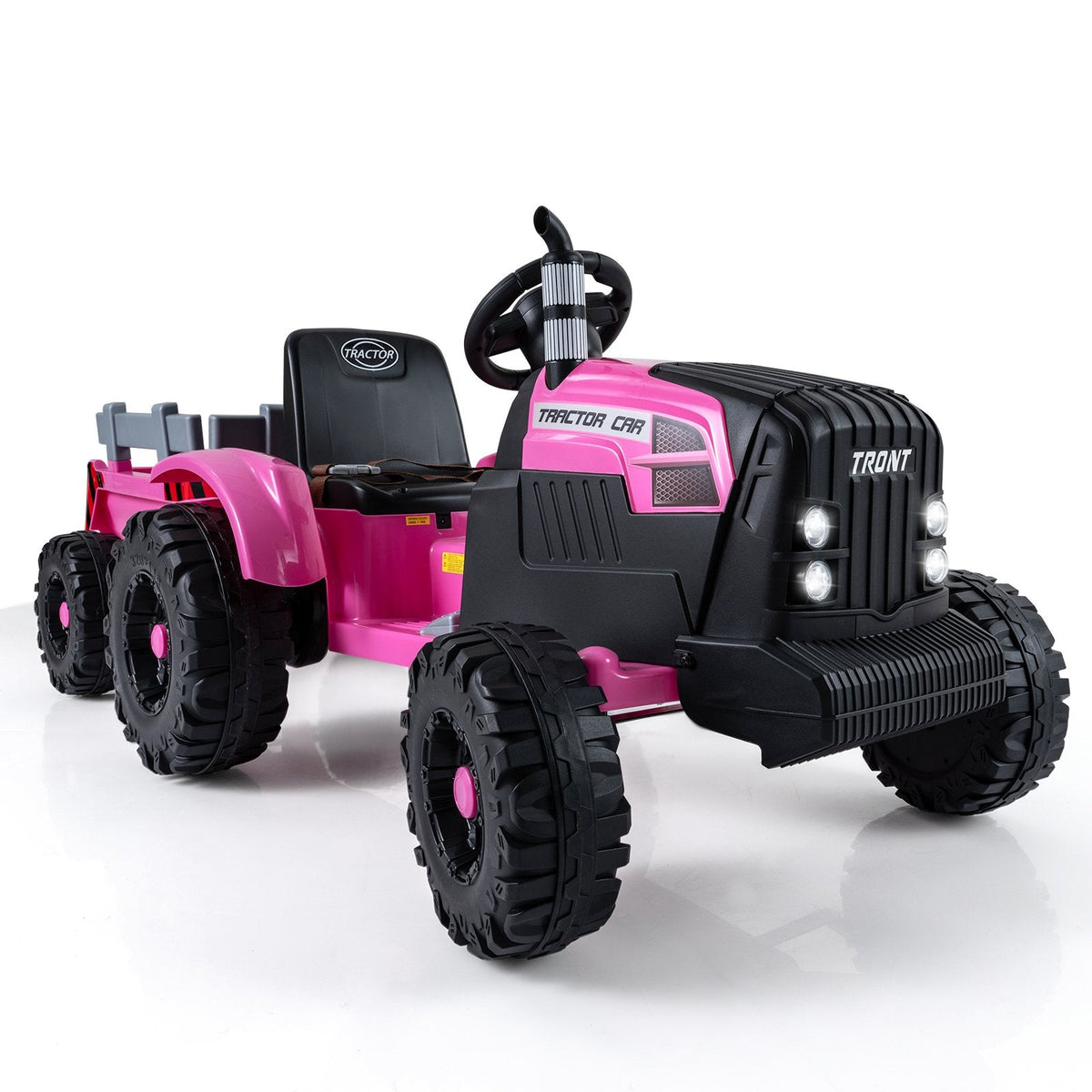 24V Kids Ride On Tractor with Detachable Trailer, 15 Degree Slope Claim and Dual Control Modes, Pink