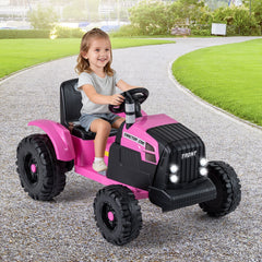 24V Kids Ride On Tractor with Detachable Trailer, 15 Degree Slope Claim and Dual Control Modes, Pink