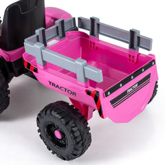 24V Kids Ride On Tractor with Detachable Trailer, 15 Degree Slope Claim and Dual Control Modes, Pink