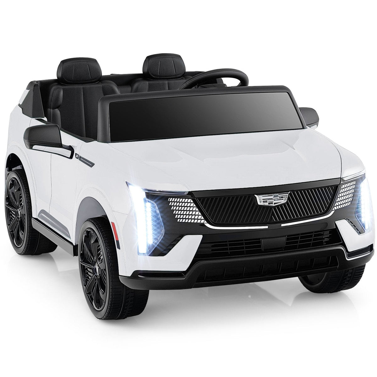 24V Licensed Cadillac 2 Seater Kids Ride On SUV with Spring Suspension and Parent Remote, White