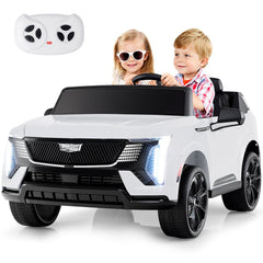 24V Licensed Cadillac 2 Seater Kids Ride On SUV with Spring Suspension and Parent Remote, White