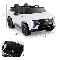 24V Licensed Cadillac 2 Seater Kids Ride On SUV with Spring Suspension and Parent Remote, White