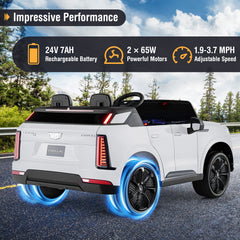 24V Licensed Cadillac 2 Seater Kids Ride On SUV with Spring Suspension and Parent Remote, White