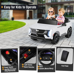 24V Licensed Cadillac 2 Seater Kids Ride On SUV with Spring Suspension and Parent Remote, White