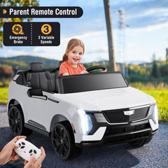 24V Licensed Cadillac 2 Seater Kids Ride On SUV with Spring Suspension and Parent Remote, White