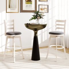 Set of 2 White Ladder Back Swivel Bar Stools with Round Grey Seat, 30.5 Inch Seat Height