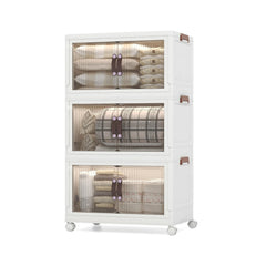 25.5/60 Gal 3-Tier Stackable Storage Boxes Bins with Magnetic Doors and Lockable Casters-M