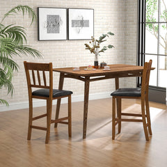 Set of 2 Counter Height Chairs, 25.5 Inch Seat, Walnut Rubber Wood with Black Faux Leather Seat and 8 Inch Footrest