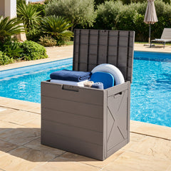 25 Gallon Storage Bin with Lid Carry Handles and Lock Hole for Patio Furniture Accessories-Gray