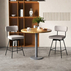 Set of 2 Swivel Counter Stools with Floating Back and Beige Linen Seat, 25 Inch Seat Height