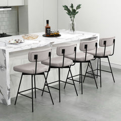 Set of 2 Swivel Counter Stools with Floating Back and Beige Linen Seat, 25 Inch Seat Height