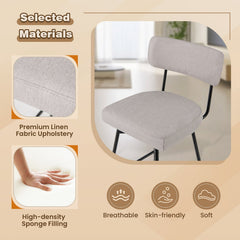 Set of 2 Swivel Counter Stools with Floating Back and Beige Linen Seat, 25 Inch Seat Height