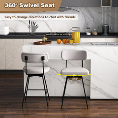 Set of 2 Swivel Counter Stools with Floating Back and Beige Linen Seat, 25 Inch Seat Height