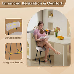 Set of 2 Swivel Counter Stools with Floating Back and Beige Linen Seat, 25 Inch Seat Height