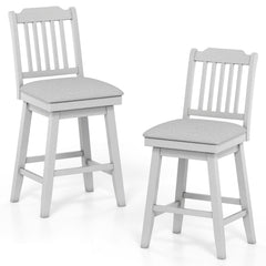 Set of 2 Grey Swivel Counter Stools with Slatted Back and Padded Seat, 25 Inch Seat Height