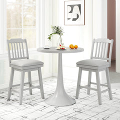 Set of 2 Grey Swivel Counter Stools with Slatted Back and Padded Seat, 25 Inch Seat Height