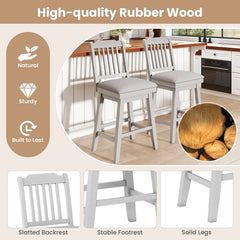 Set of 2 Grey Swivel Counter Stools with Slatted Back and Padded Seat, 25 Inch Seat Height