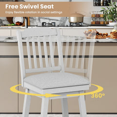 Set of 2 Grey Swivel Counter Stools with Slatted Back and Padded Seat, 25 Inch Seat Height