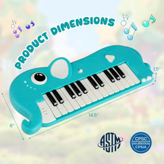 25-Key Kids Piano Keyboard Elephant Shape Toy Digital Piano with Built-in Music and Light-Blue