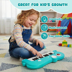 25-Key Kids Piano Keyboard Elephant Shape Toy Digital Piano with Built-in Music and Light-Blue