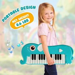 25-Key Kids Piano Keyboard Elephant Shape Toy Digital Piano with Built-in Music and Light-Blue