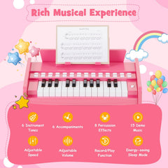 25 Keys Kids Piano Keyboard with Adjustable Speed and Volume-Pink