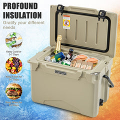 25 QT Hard Cooler with Aluminum Handle and Integrated Cup Holders-Tan
